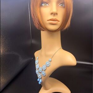 17 1/2” silver tone necklace with 1 1/4” extender with blue and crystal beads